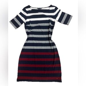 NWOT Tommy Hilfiger Navy, Gray, and Red Striped Midi Dress Size XS